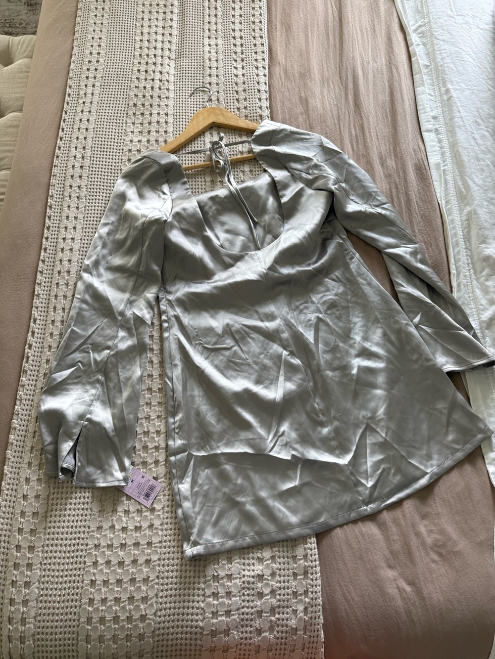 NEW wild fable Silver Satin Square-Neck Mini Dress Size M - Picture 4 of 4
